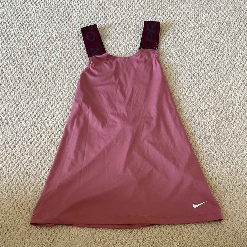 Nike Pro Long Pink Tank with Logo Straps
